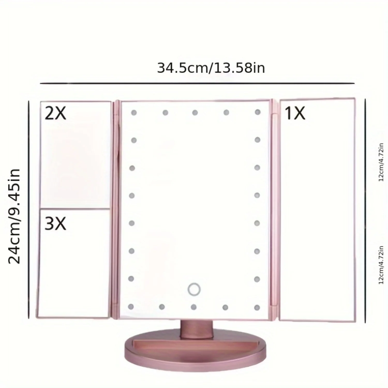 Трехкратное светодиодное зеркало для макияжа с 3-кратным увеличением —