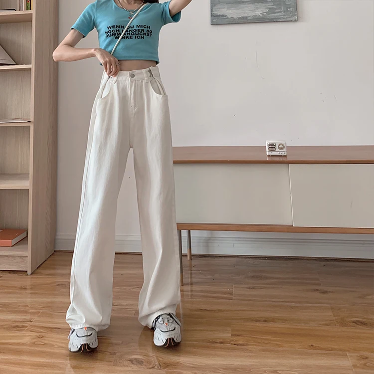 

DD1546 New loose high waist slim straight wide leg pants women's loose mopping jeans