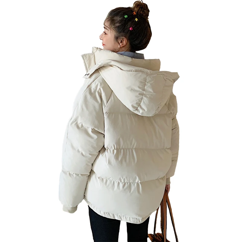 Women Hooded Cotton Padded Jacket Trendy 2021 Autumn Winter Warm Thick Short Coat Female Loose Parkas Korean Outfits Overcoat