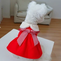 big bowknot cat dog dress pet warm winter overcoat pomeranian spring festival tang suit maltese puppy chinese red clothes coat