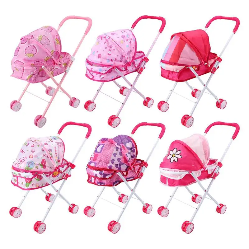 Simulation Doll Stroller Lightweight Baby Stroller Doll Toys Safe Baby Cart Toy Nursery Play Toys Doll Accessories Girls Toy