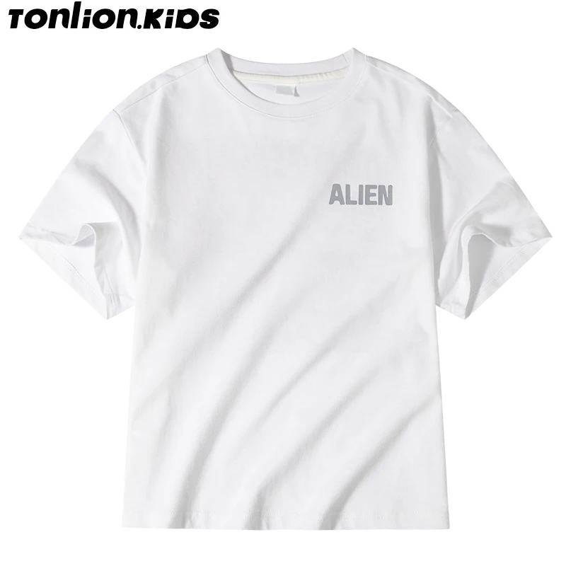 

TON LION KIDS Summer Boys Casual Trend Cotton Breathable Print Crew Neck Short Sleeves 5-12 Years
