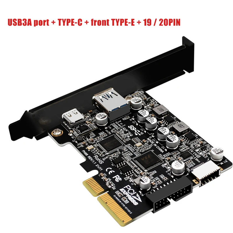 Плата расширения PCI-E к USB 3 0 10 Гбит/с Тип C PCI Express 19/20 контактный разъем для передней