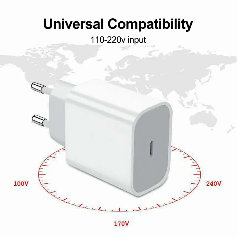 Быстрое зарядное устройство PD20W с одной двойной USB-портой Тип C для быстрой