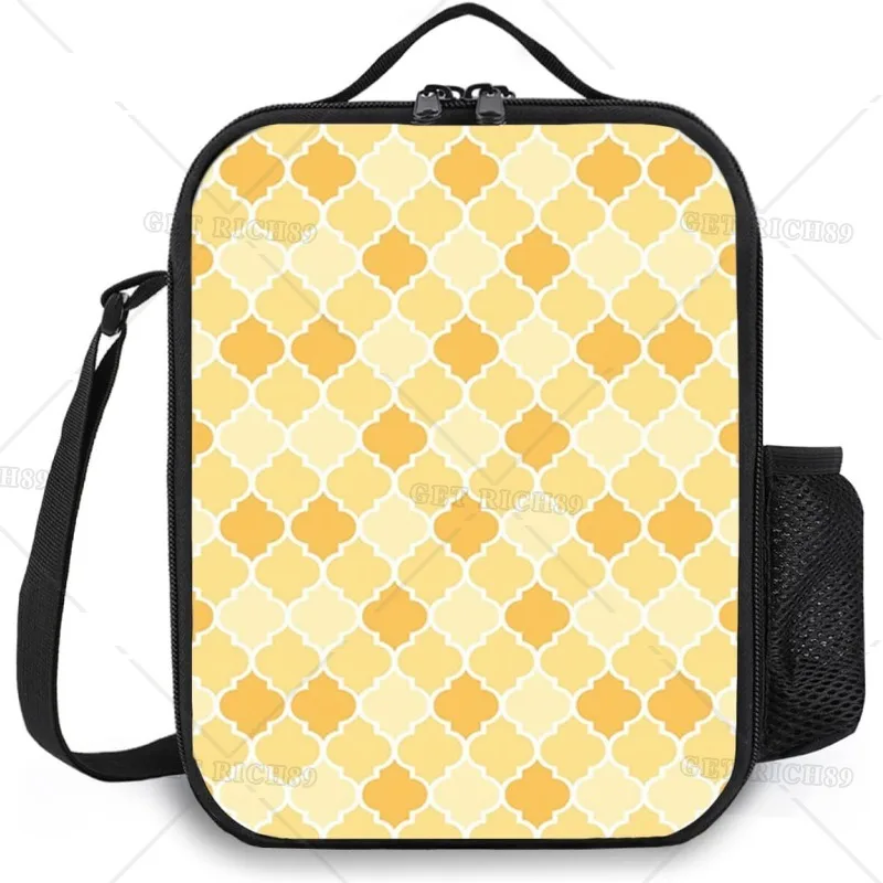 

Многоразовая изолированная сумка для ланча Quatrefoil, желтая сумка-холодильник, сумка-тоут для готовки еды для мужчин и женщин, для работы, пикника или путешествий с карманом