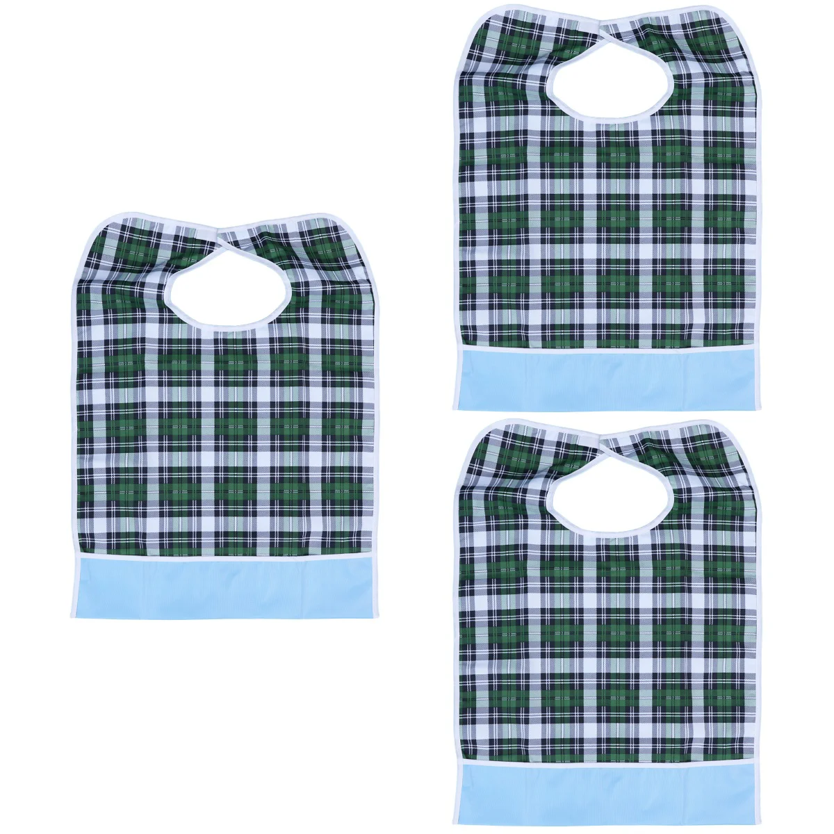 

3pcs Adult Mealtime Protector Waterproof Pocket Bib Disability Aid Apron Washable with Crumb Catcher (Green Grid)