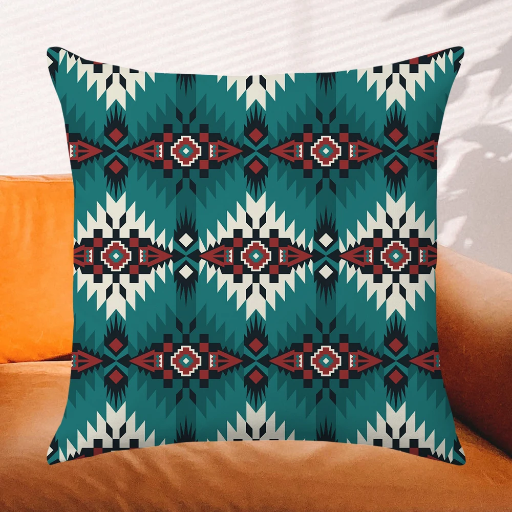 

Aztec Print Green Throw Pillow Cover 45x45cm Native Southwestern Tribal Cushion Cover Bohemian Home Decorative Sofa Pillow Case