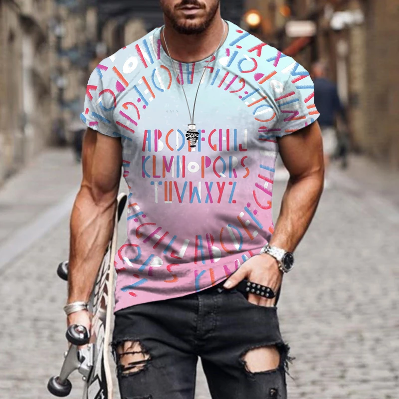 

Summer Men's Short Sleeve Oversized T-Shirt O Neck Print Style Loose Casual Versatile Bright Color Fashion Men's Clothing