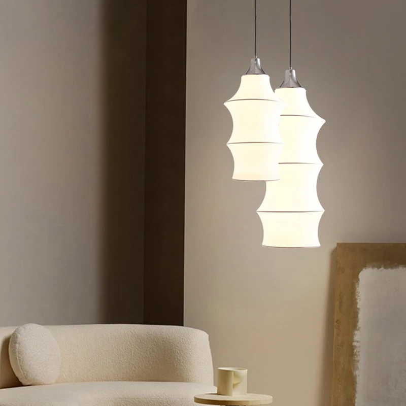 

Nordic white silk fabric led pendant light bedroom Ceiling chandelier long hanglamp living room loft home decoration furniture