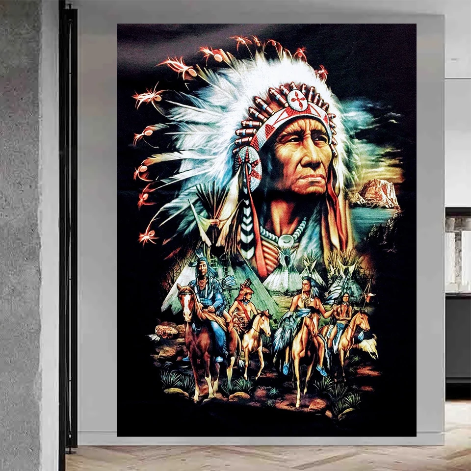 

Набор для алмазной вышивки «Dark Индеец перья Hunter», Набор для вышивки крестиком, хобби с квадратными/круглыми стразами 5D «сделай сам»