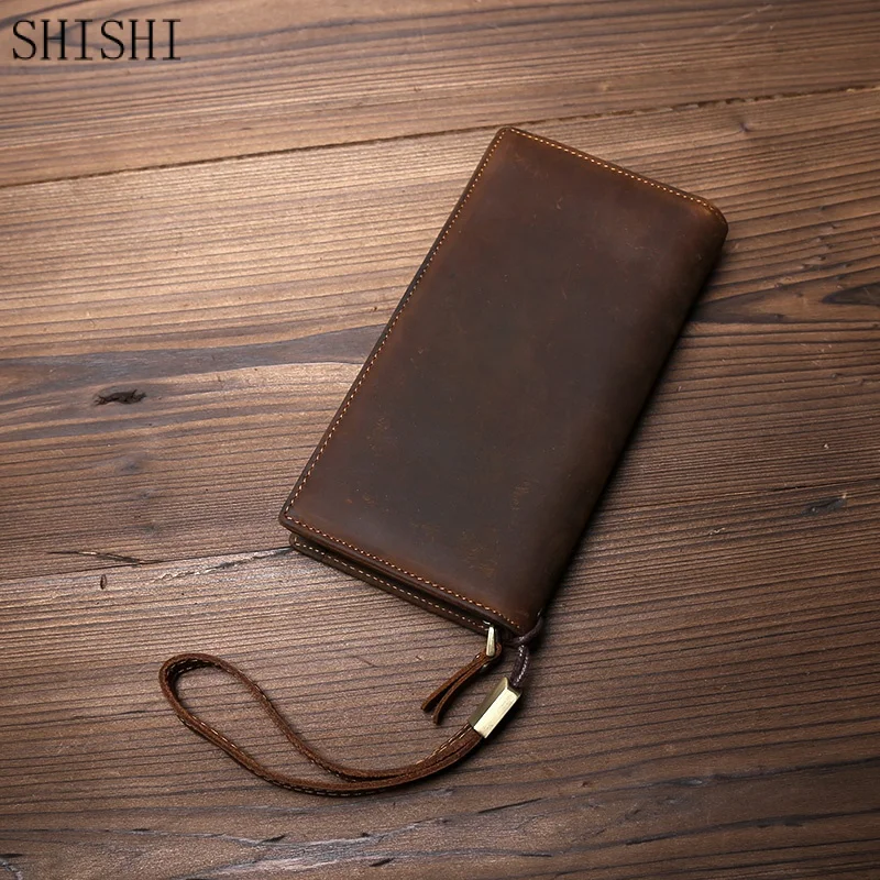 Retro Vintage Genuine Leather Men's Long Wallet Business Multi-card Clutch Bag Male Fashion High Capacity Coin Purse
