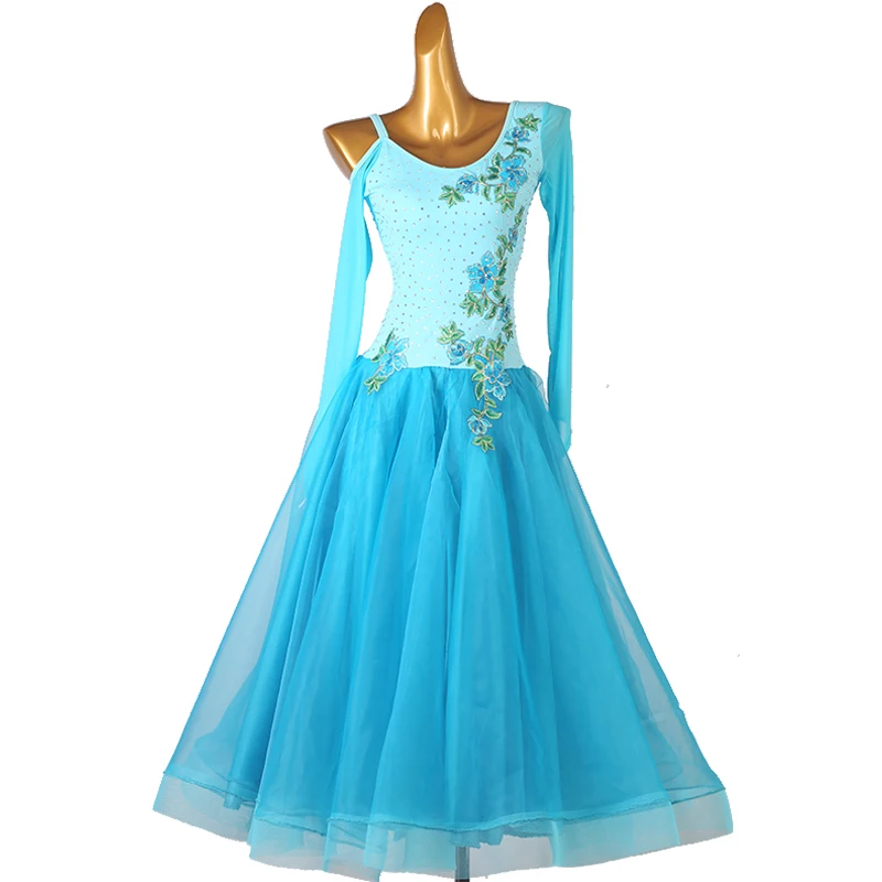 

Ballroom Dance Dress Standard Skirt Competition Dress Costumes Performing Dress Customize New sky blue ballroom dance dress