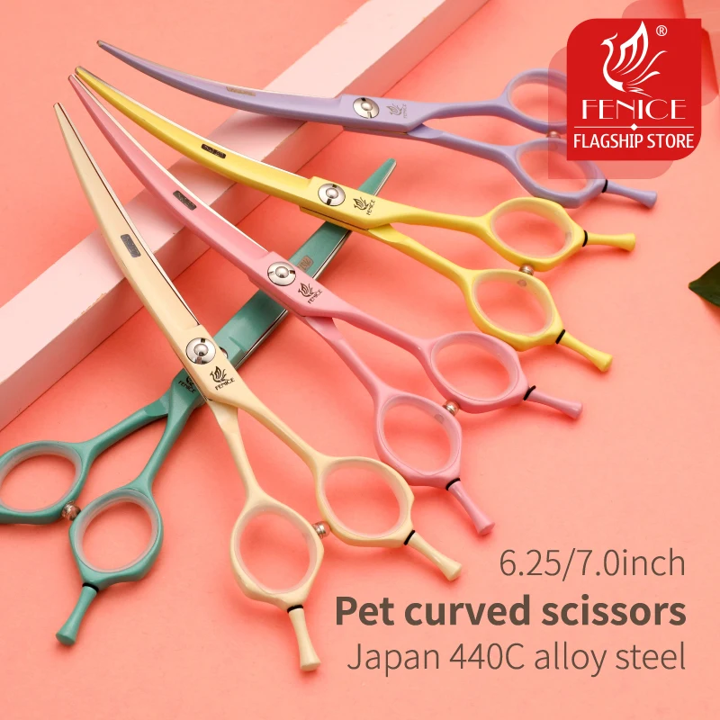 Fenice Dog Scissors 6.25/7.0inch Curved Scissors Pet Grooming Shears JP440C Dog Beauty Scissors Groomer Equipment