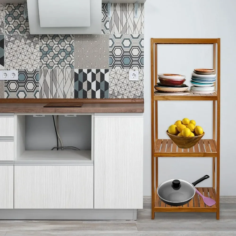 2023 Новая полка для ванной комнаты из тикового дерева 4-уровневая хранения