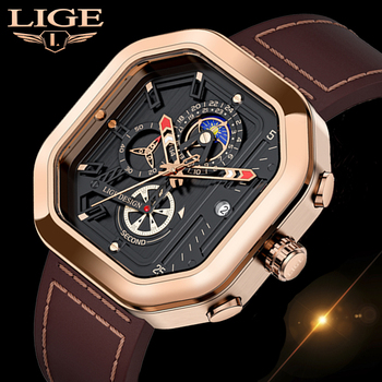 LIGE 2022 Luxury Mens Watch Square Sports Quartz Wristwatch 30M Waterproof Stopwatch Hollow out Watch for Men Relogio Masculino-36765