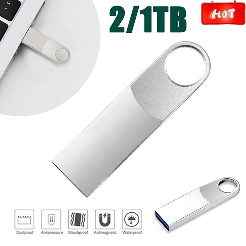 

Metal USB 3.0 1TB/2TB (Real Capacity 28GB-29.5GB) USB Flash Drives Keychain With 2 Android Phone Adapters Protective Shell