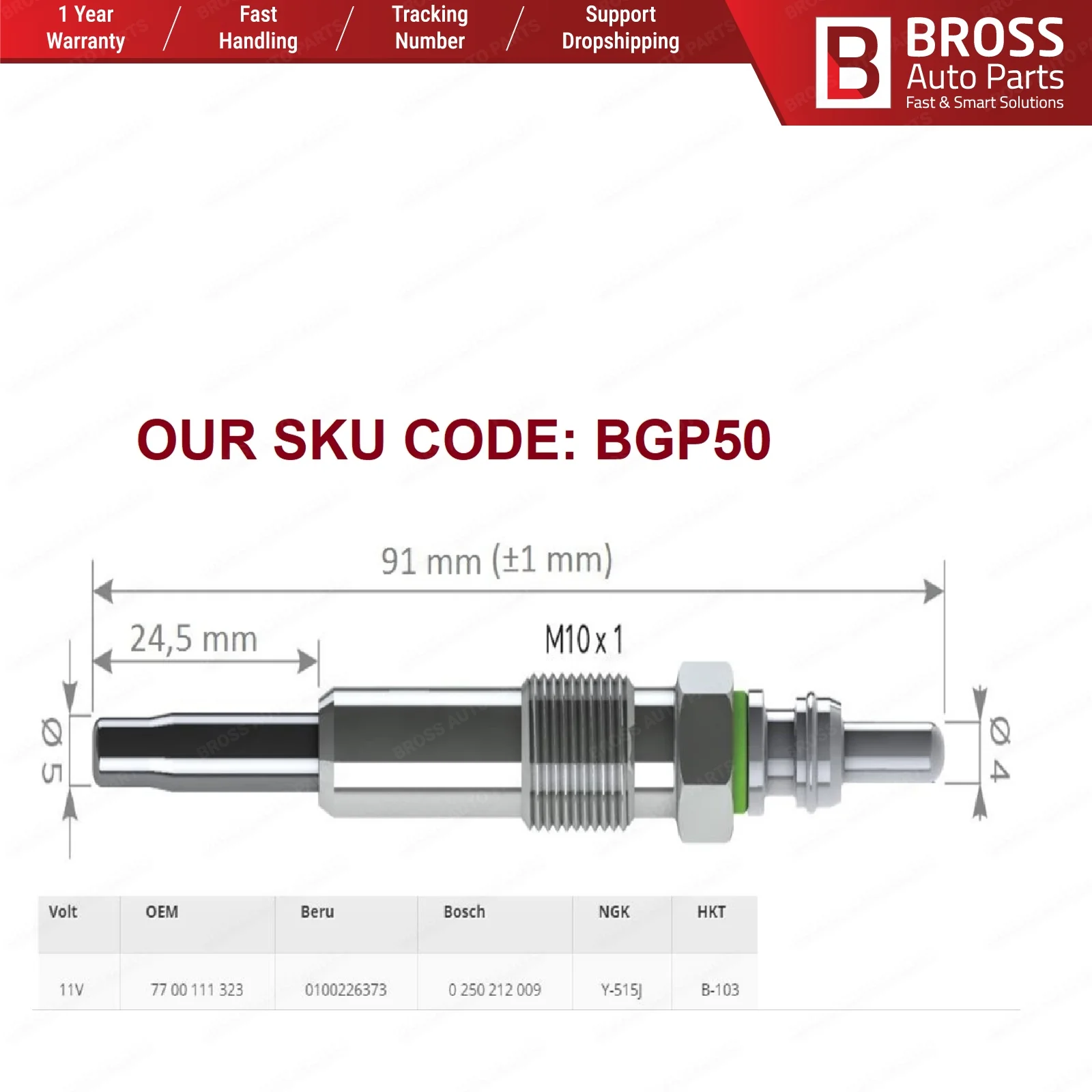 Нагревательные свечи Bross BGP50 1 шт. GX82 0100226373 для Renault Opel Nissan Dacia Suzuki Mitsubishi доставка из