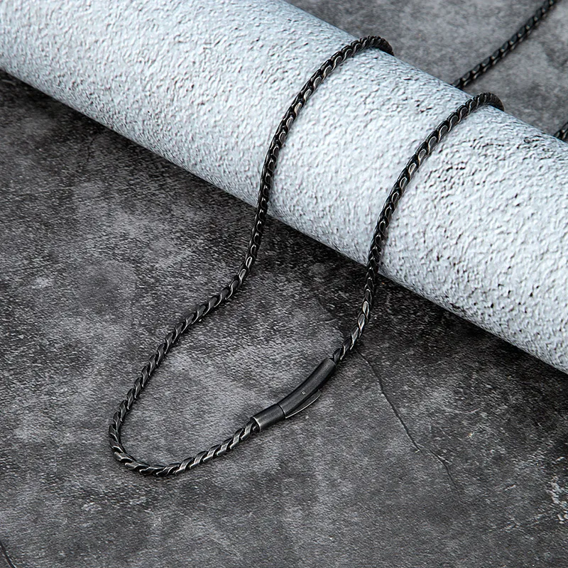 MKENDN Vintage Oxidized Black 3mm Link Chain Necklace For Me