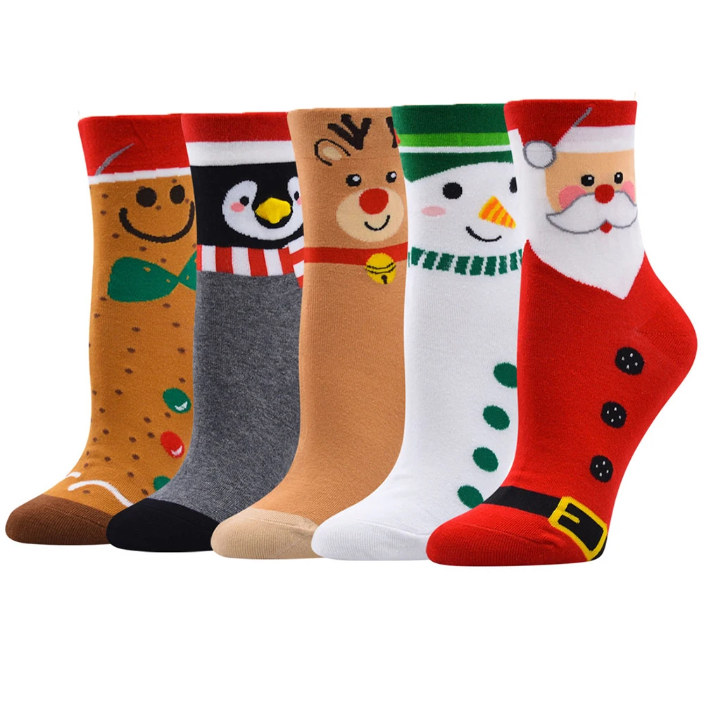 12 Pairs New Christmas Gift Ornaments Mid-Tube Ladies Cotton Socks Santa Snowman Cartoon Animal Sock New Year Supplies Wholesale