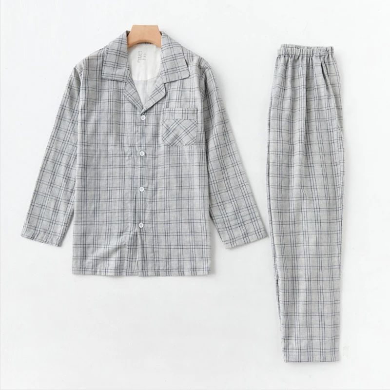 2022 New Spring Summer 100% Cotton Pajamas Set Men Unisex Homewear High Quality Full Sleeve Night Sleeping Pants Sets Two-piece