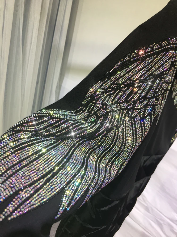 Trendy Hot Drilling Women Cotton-padded Coat Luxury Back Bing Wings Zip Hooded Wadded Jacket Colorblock Autumn Winter Parkas