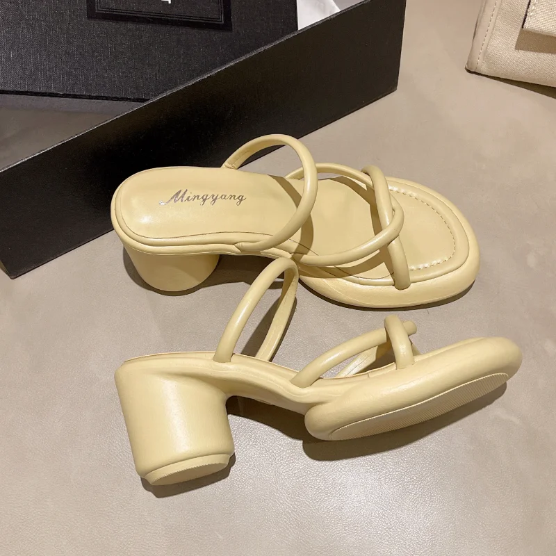 

Women Slippers Summer Solid Color Round Head Sandals Korean Style Anti-slip Beach Shoes Outdoor High Heels Pantoufles Femmes