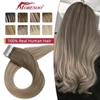 Лента Moresoo для наращивания человеческих волос, цвет Омбре, не Реми, клейкие бразильские волосы, 100% настоящие прямые Бесшовные ленты из полиуретана волосы для наращивания  натуральные волосы