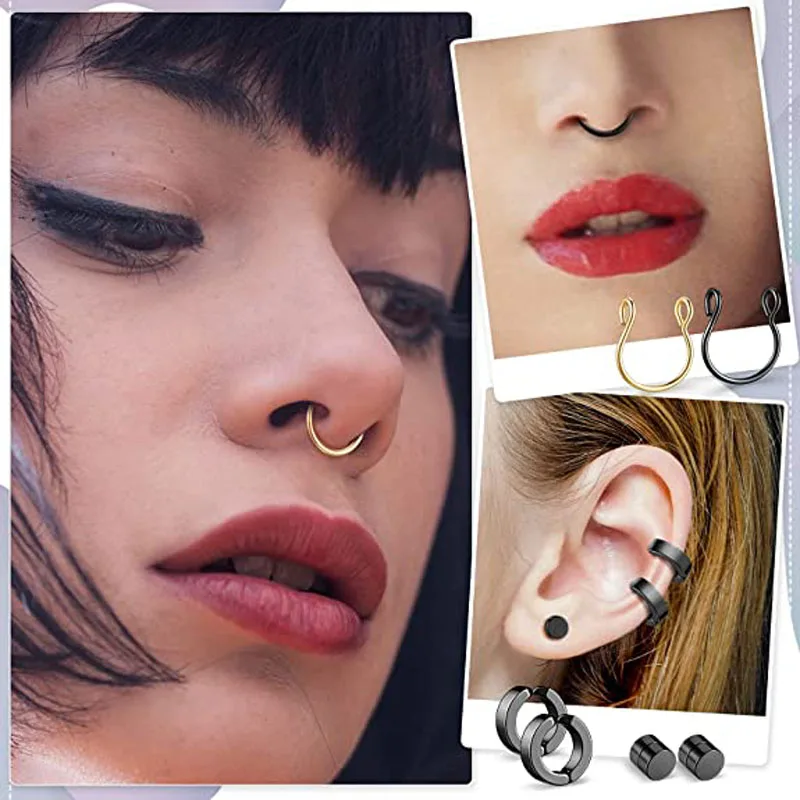 Набор из 24 магнитных колец для носа в форме подковы нержавеющей стали фальшивый