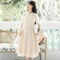 elegant sweet solid color bow neck colorful cute lively refreshing a line skirt popularity wild summer fashion womens clothing