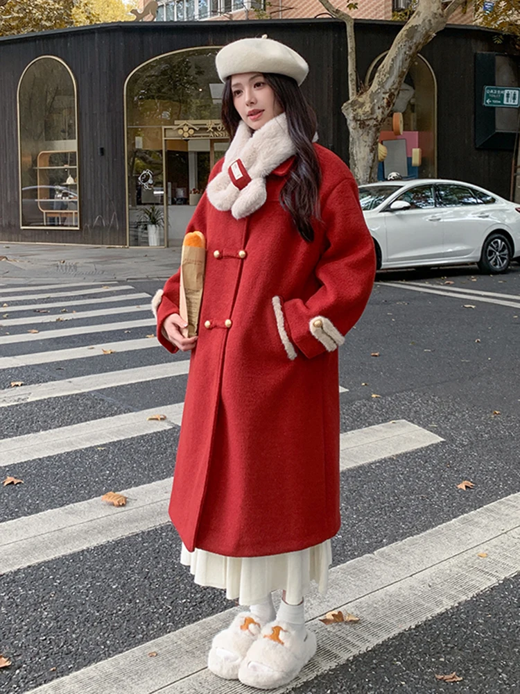 New Year Christmas Red Woolen Jacket Women 2024 Autumn and Winter High Sense Super Nice Korean Series Thick Coat