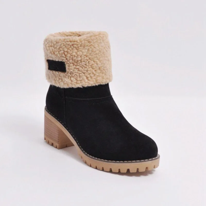2022 Winter Boots Women Snow Women Shoes Square Heel Casual Winter Shoes Women Ankle Elasticity Boots Plush Warm Botas Mujer 43