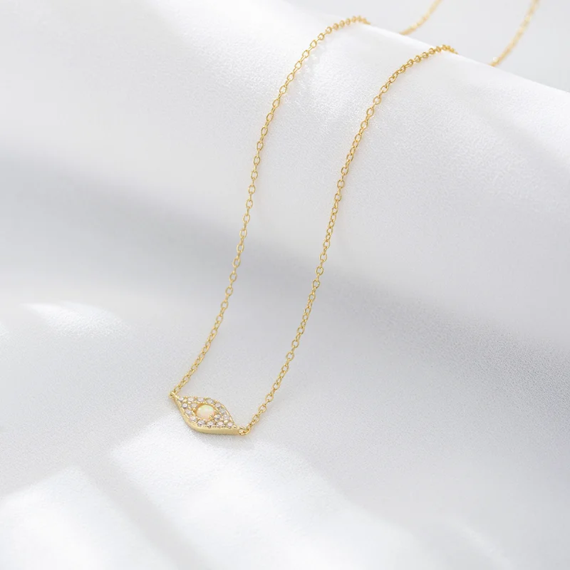 

S925 Silver Devil's Eye Opal Pendant Ladies Gold Chain Women's Fashion Trend Set with Diamonds Light Luxury Jewelry Holiday Gift