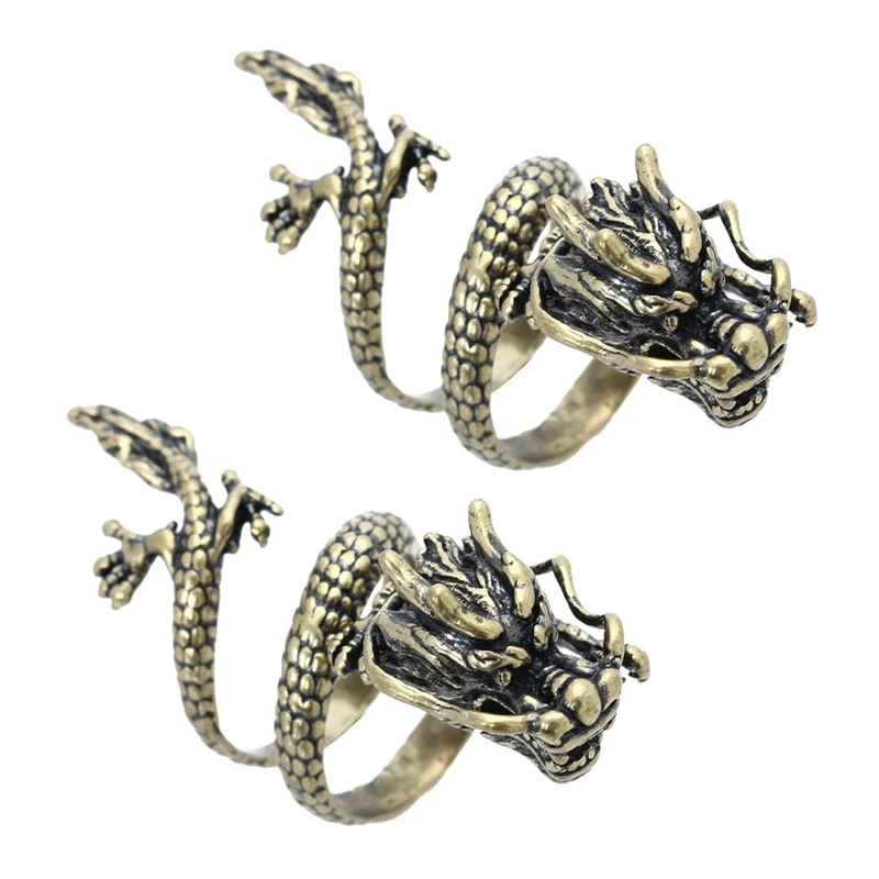 

2X Open Ring Spiral Alloy Bronze Jewelry Chinese Dragon for Men