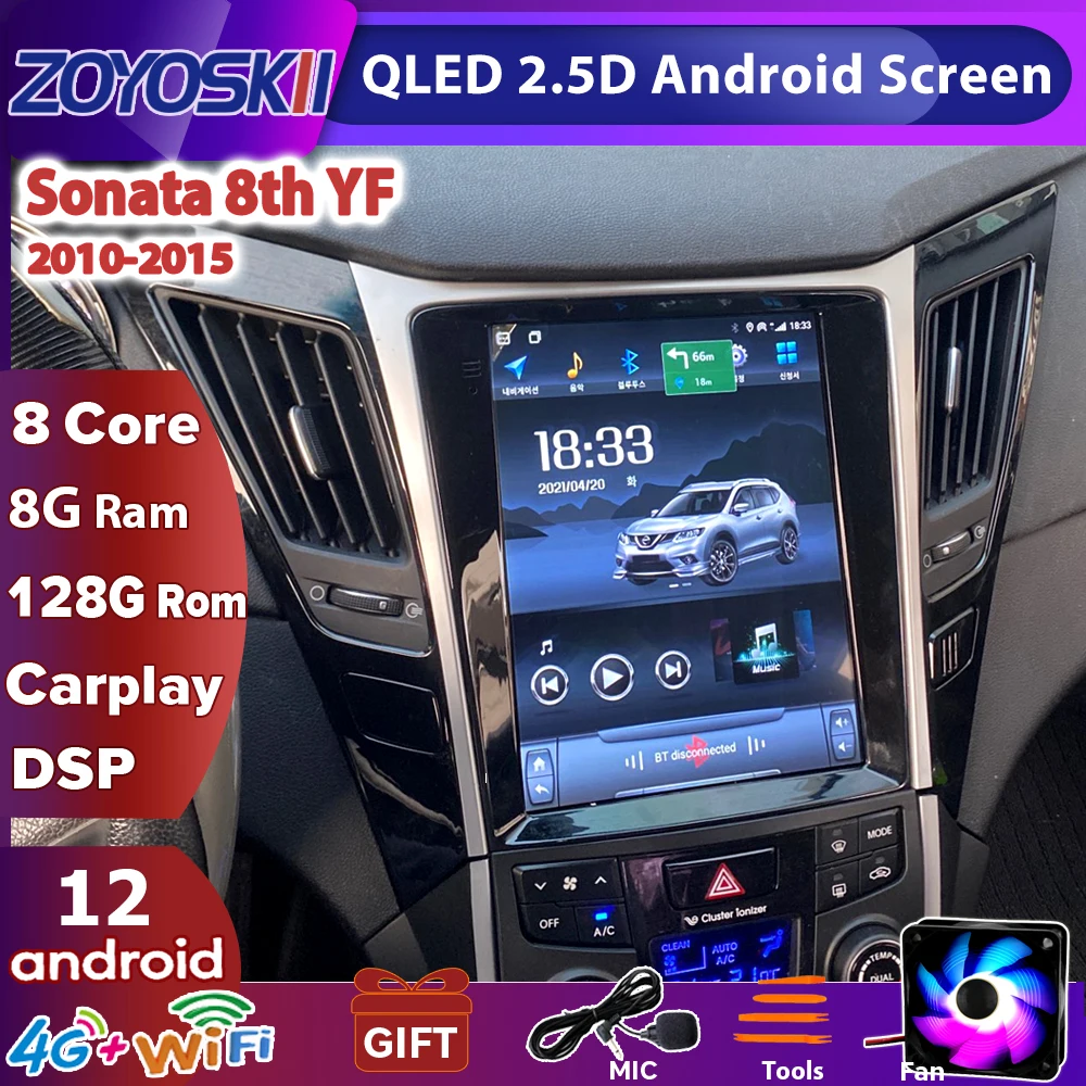 Для Hyundai Sonata Android 12 YF 8 2010-2015 вертикальный экран Тесла Автомобильная GPS-навигация мультимедийный радиоплеер Carplay все в одном