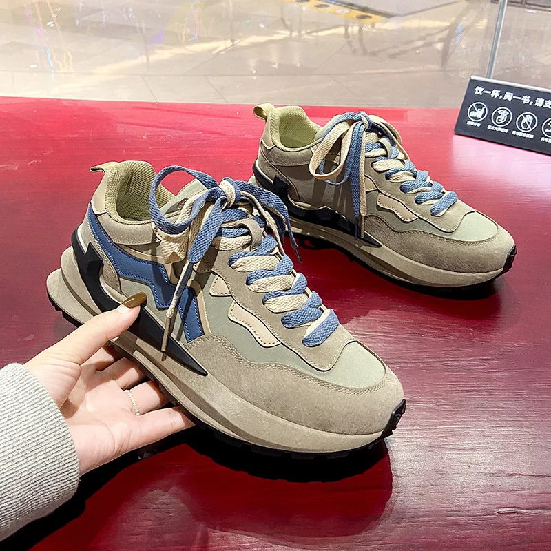 

Olive Green Neutral Women Shoes Thick Bottom Lace-Up Fashion Women Sneakers Lovers Casual Hand-made Comfy Zapatos De Mujer 2023
