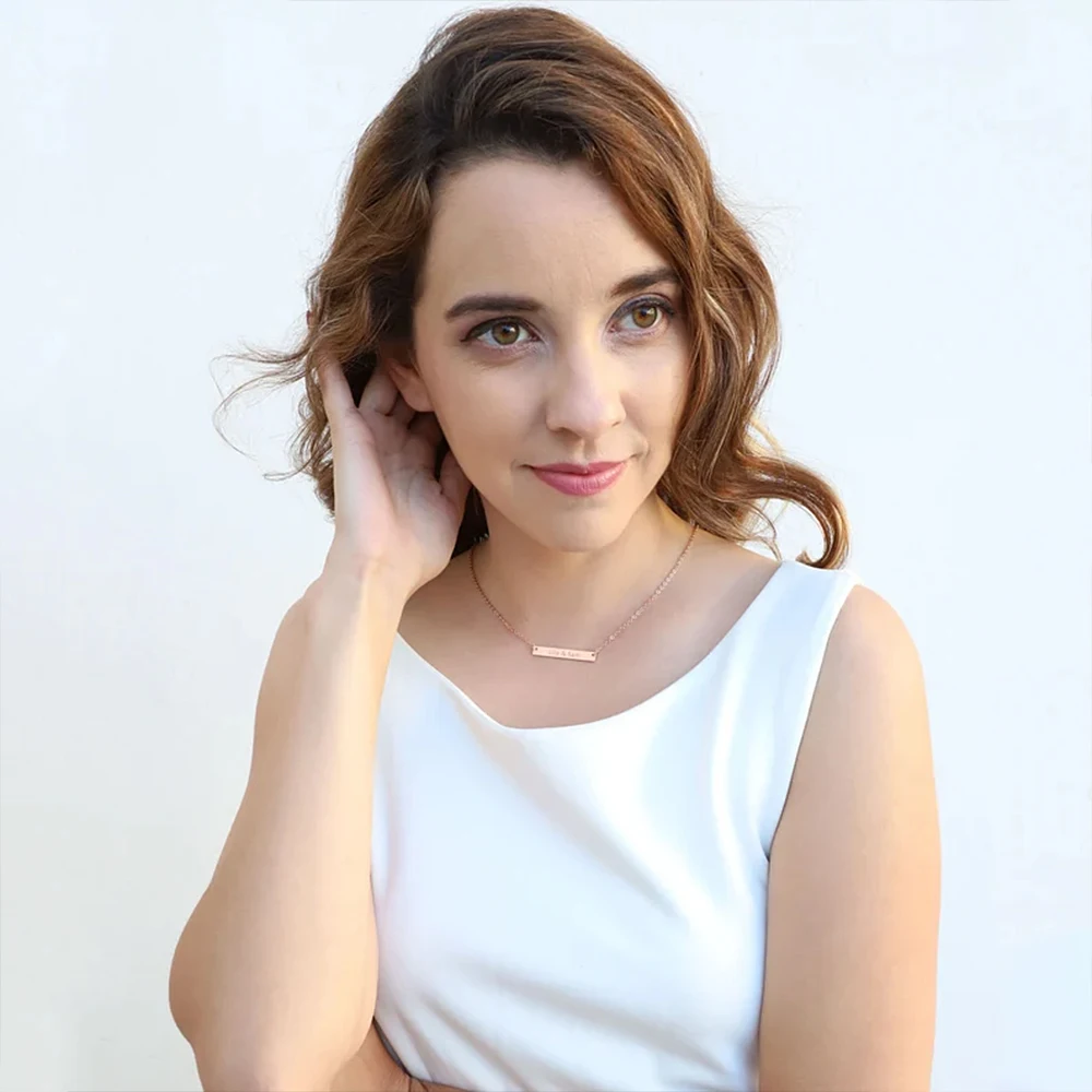 Fashion Women's Personalized Custom Necklace Square Pendant Custom Stainless Steel Women's Text Name Pendant Becklace