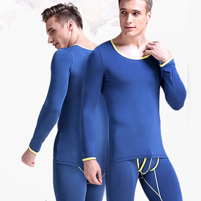 Men Thermal Underwear Set Men Long Johns Male Thin Section Tight Round Neck Basic Undershirt Sexy U Convex Penis Pocket Leggings