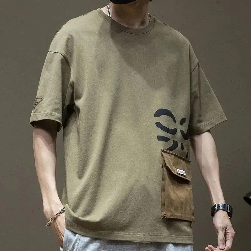 

Retro Casual Handsome Short-sleeved T-shirt Men's Summer Loose Temperament Tide Brand Half-sleeved Top Mens T shirts