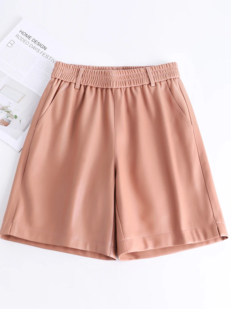 Модные стильные кожаные брюки 100% для женщин женские широкие шорты с эластичным