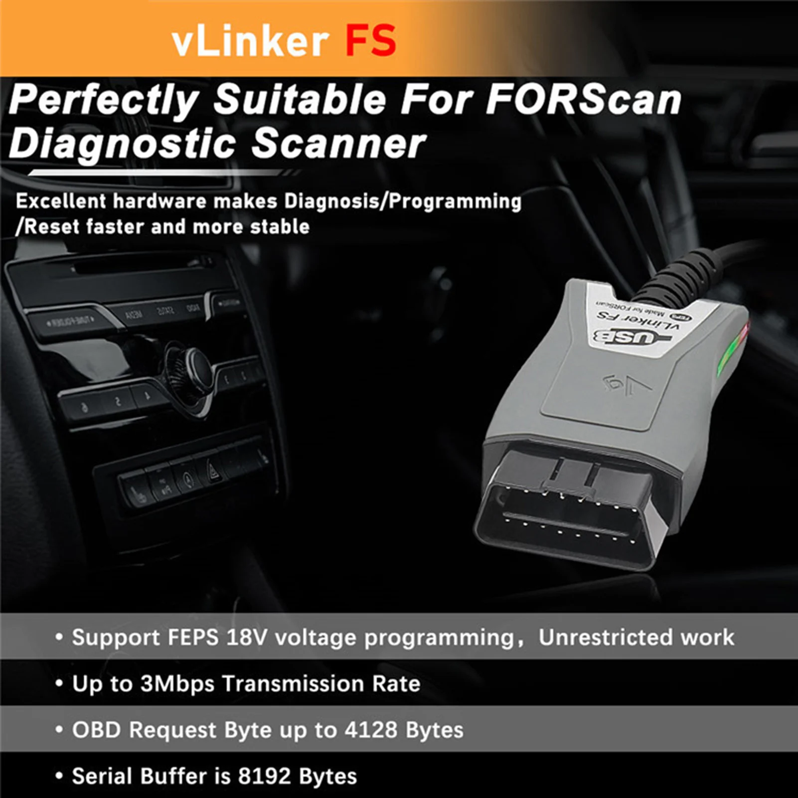 

Vlinker FS OBD Adapter Vgate Vlinker FS Interface Scan Tool Diagnostic Coding Tool For Lincoln Series Vehicles Support For 24V