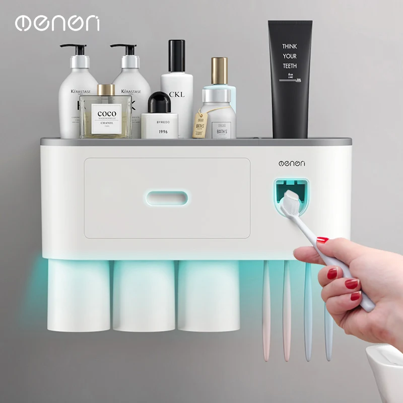 

Bathroom Accessories Magnetic Adsorption Inverted Toothbrush Holder Wall -Automatic Toothpaste Squeezer Storage Rack