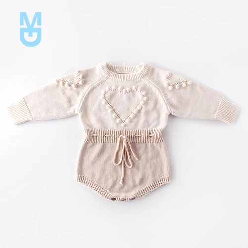

New Handmade Love Knitting Long Sleeve Clothes Spring Autumn Toddler Baby Girl Knitting Romper born Baby Girls Jumpsuit
