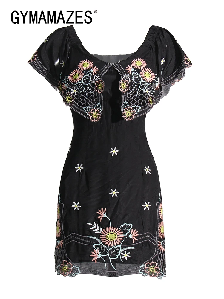 

Женское лоскутное платье с вышивкой GYMAMAZES, облегающее мини-платье с вырезом лодочкой, высокой талией и коротким рукавом, одежда 2022