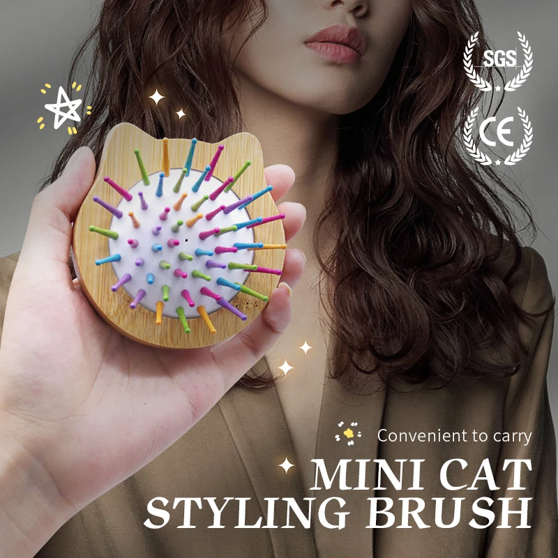 1 шт. бамбуковая щетка для волос женщин деревянная расческа в стиле милой кошки