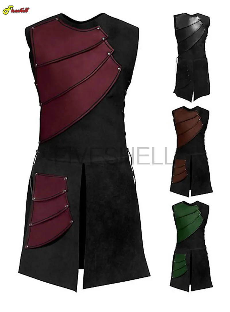 

Adult Men Medieval Steampunk Clothing Round Neck Sleeveless Vintage Stitching Victorian Cosplay Top Jacket Outfit Costume