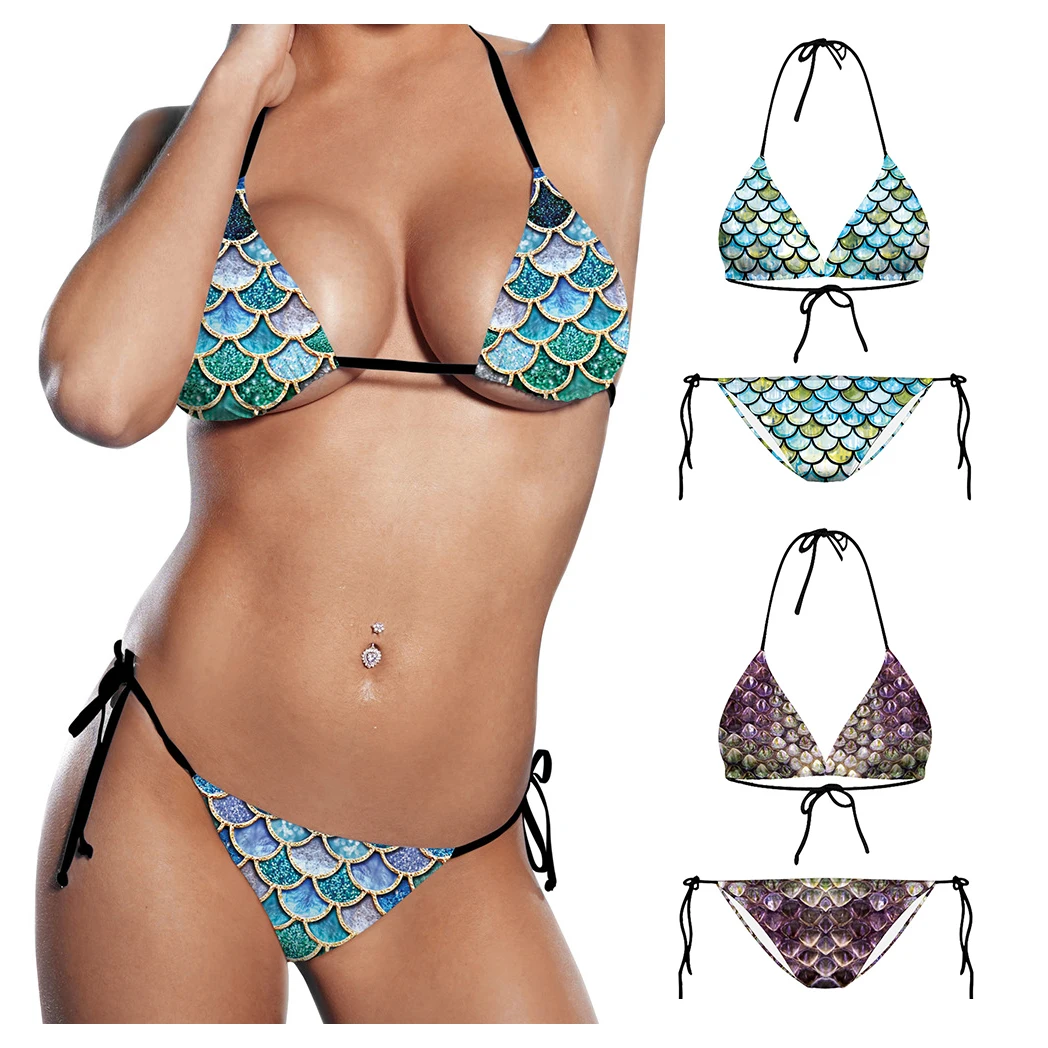 

Mermaid Scales Bikinis Set Sexy Triangle Cup Beach Ocean Bikini Swimsuit Pool Print Swimwear High Cut Beachwear