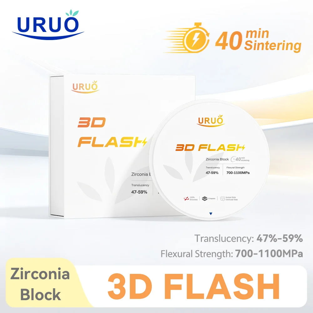 Фото Стоматологический циркониевый блок 98 мм 3D Flash для быстрого спекания за 40 минут, открытая система, материал CAD/CAM, прозрачность 47%-59%, прочность 700-100 МПа №1
