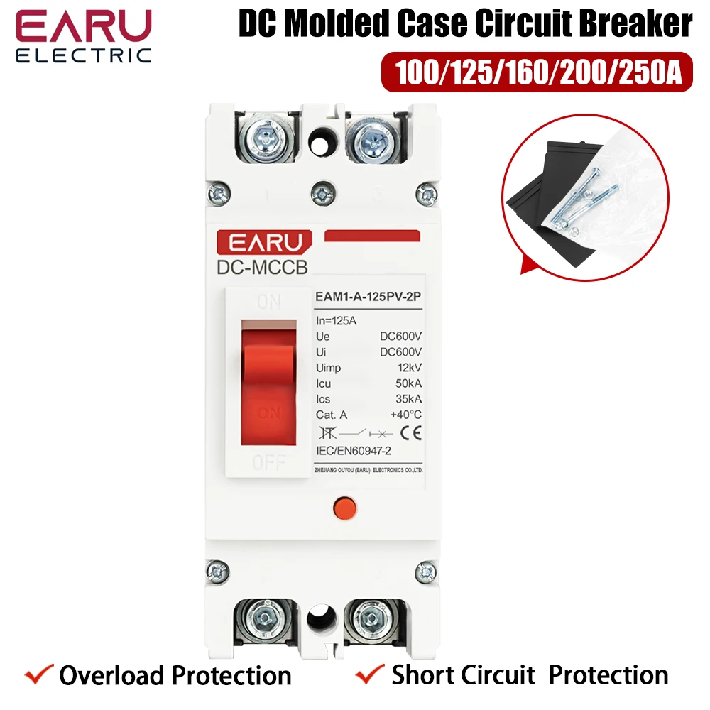 

DC 2P 600V 100-250A Автоматический выключатель в литом корпусе на солнечной батарее MCCB Защитный переключатель от перегрузки для солнечной фотоэлектрики125/250PV