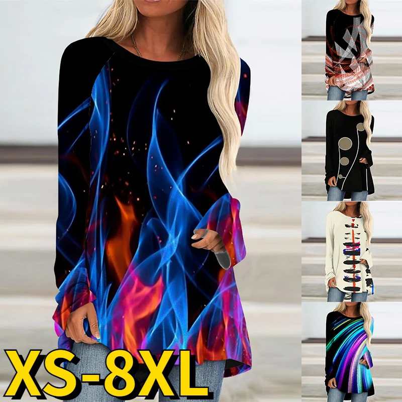 

Женская Винтажная Футболка с принтом, элегантный свободный топ с круглым вырезом и длинным рукавом, повседневный уличный пуловер для осени ...