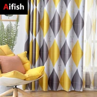 greyyellow diamond printed curtain simple nordic style living room bedroom warm wild thick thick blackout curtain tm056 4
